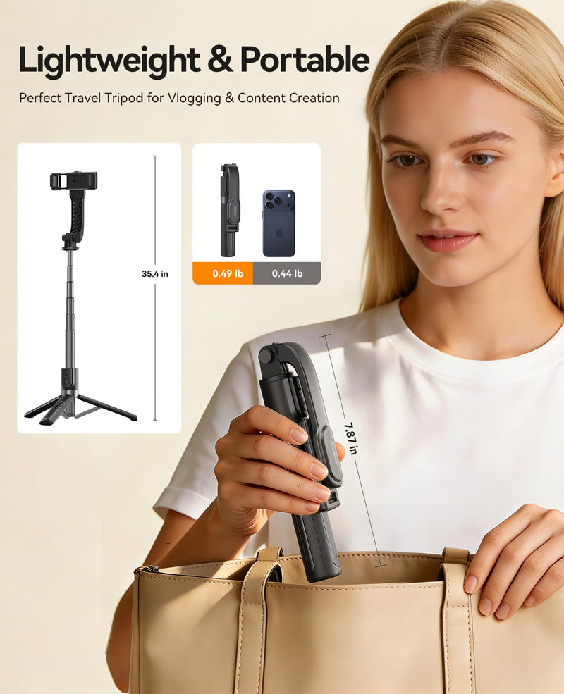 ORICO Aluminum Portable Selfie Stick Tripod, 35'' Mini Tripod for iPhone, Extendable Stand with Detachable Wireless Remote & 360° Rotating Phone Holder – Ideal for Content Creators, Vloggers, Travel Black 35''