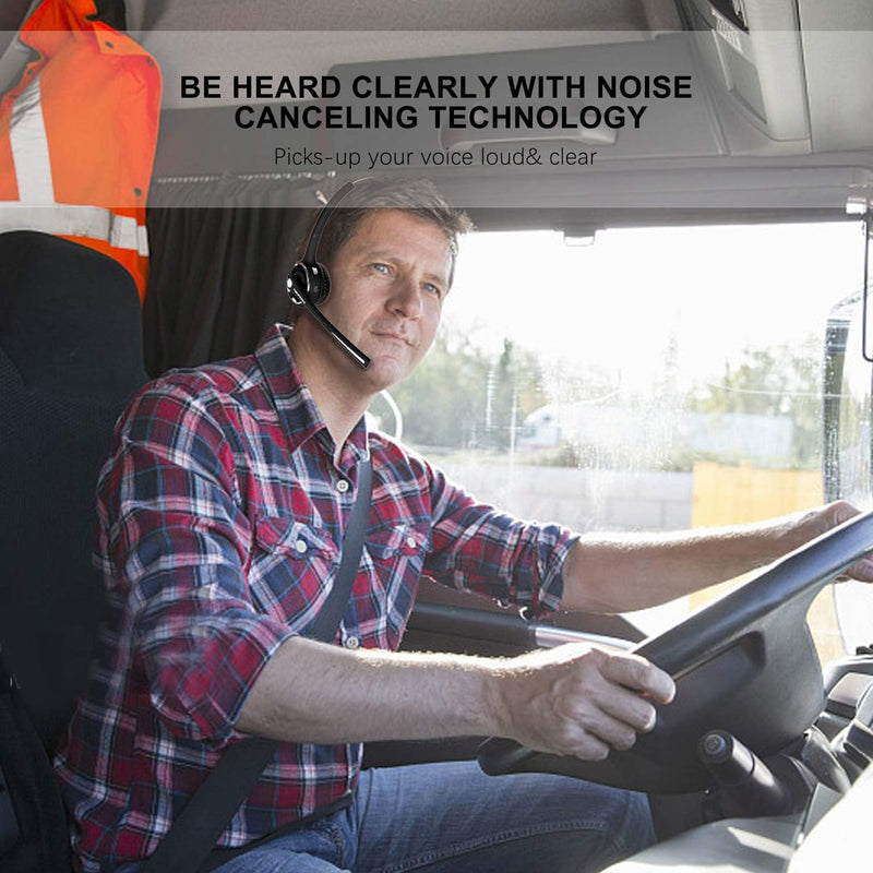 Trucker Bluetooth Headset with Noise Cancelling Mic - 15H Working Time, Wireless Headset V5.2, Comfort for Long Drives, Call Centers & Office Use (with Charging Base)