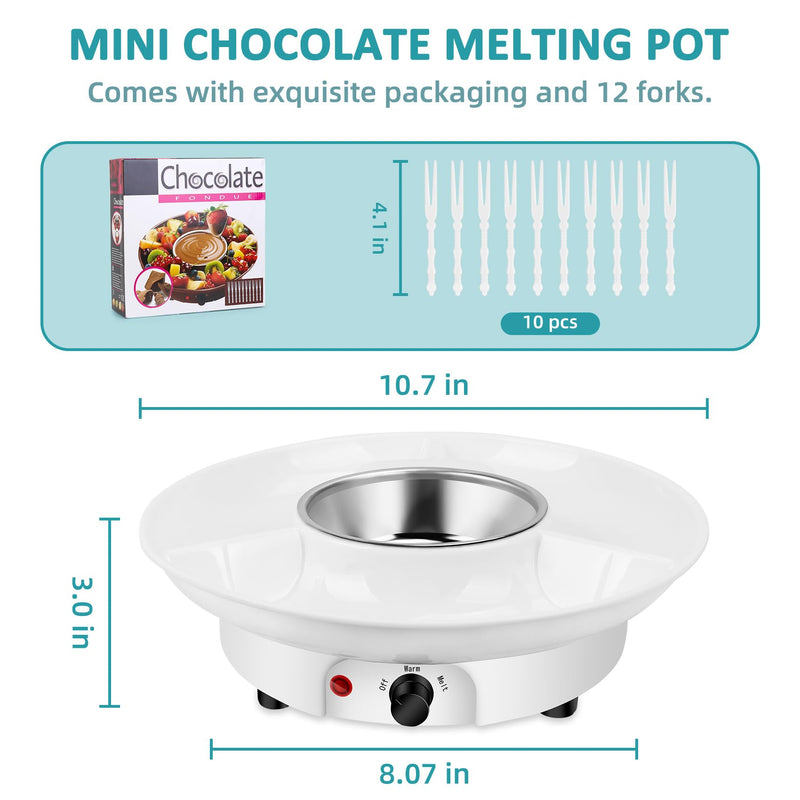8.79oz MINI Electric Chocolate Melting Pot,Melting Fondue Set with 4PCS Forks,Cute Chocolate Fondue Fountain,Warmer Machine for Milk Chocolate,Cheese,Butter,Candy White
