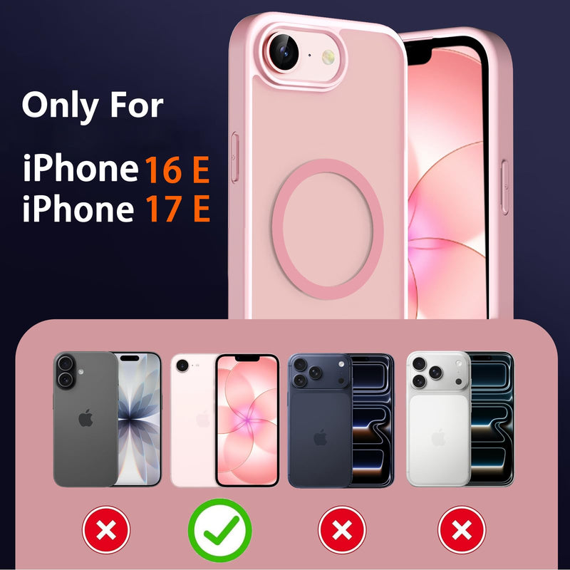 Magnetic Case for iPhone 17e/iPhone 16e with 2X Privacy Screen Protectors,iPhone 17 e/16 e Phone Case with Stand & Compatible with MagSafe,Shockproof Translucent Matte Protective Cover,Pink Pink