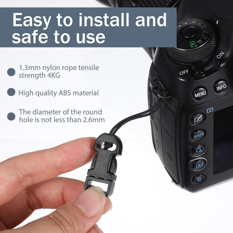 20Pcs Quick Release Camera Strap, Black QD Loops Connector Adapter Camera Quick Release Lanyard Clip Compatible for All Compact Digital Cameras Binoculars Drone Remote Control and USB Stick