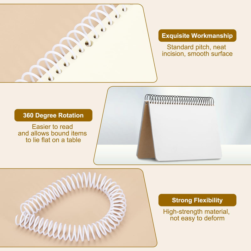 PATIKIL 50 Pack Plastic Spiral Binding Coils, 10mm(3/8") Binding Coils 50 Sheet Capacity Spiral Binder Rings 3:1 Pitch for Office Classroom, White