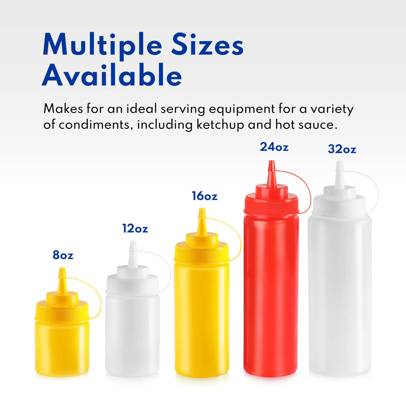 New Star Foodservice 26528 Plastic Squeeze Bottles with Cap and Scale, Wide Mouth, 16 oz, Yellow, Pack of 6 Yellow (Pack of 6) 24 Ounces