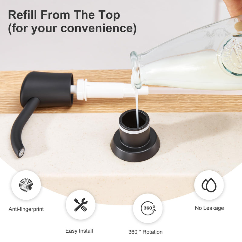 GAGALIFE Built in Sink Soap Dispenser or Lotion Dispenser for Kitchen Sink, Matte Black ABS Pump Head, with 17 Ounce PET Large Soap Bottle