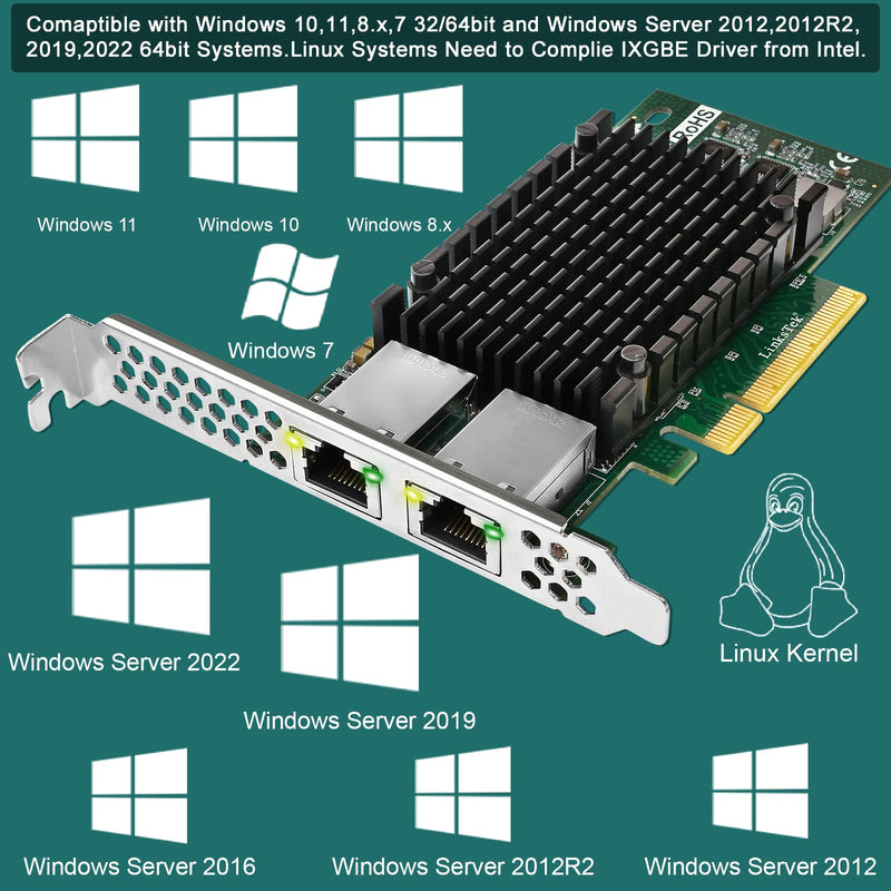 X540T2 Dual 10GbE RJ45 Ports Converged Ethernet Adapter for Servers and Desktop PCs, Intel X540AT2 10GbE Converged Ethernet Controller, 2X 10GbE RJ45, for Virtualization, Storage and Gaming (X540T2) X540T2