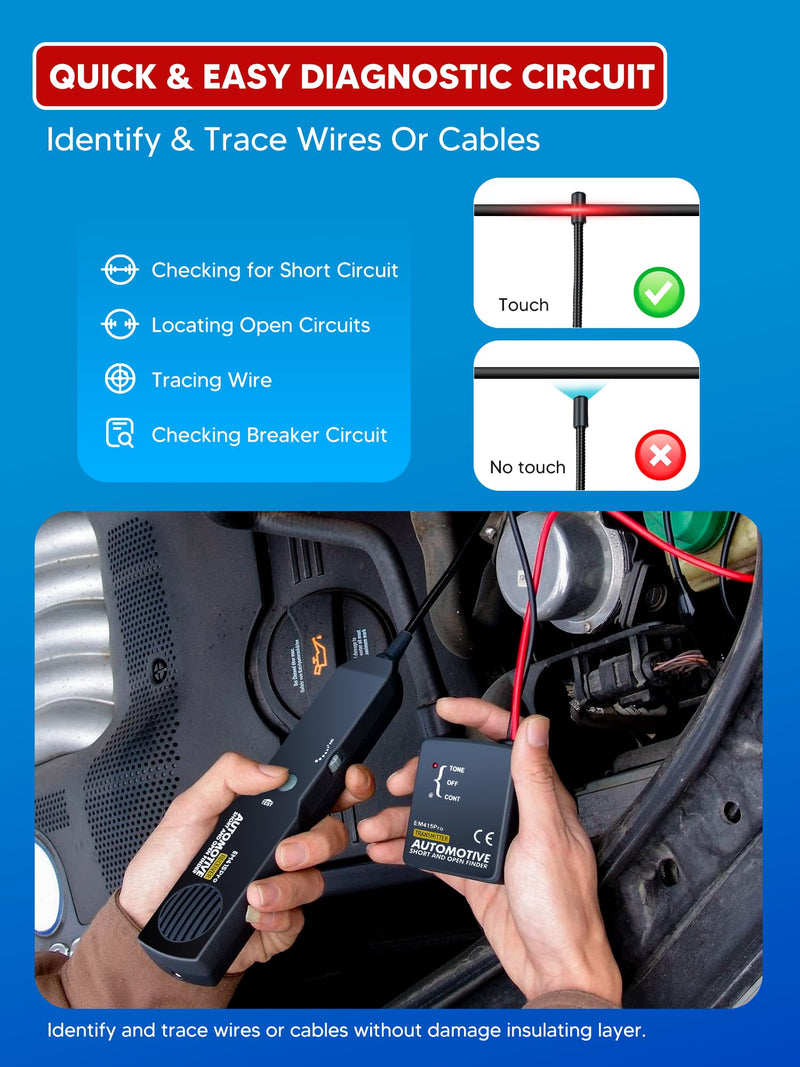 Circuit Tracer, DC 6-42V Automotive Short Circuit Finder, Wire Tracer, Automotive Short and Open Finder Repair Tool EM415PRO