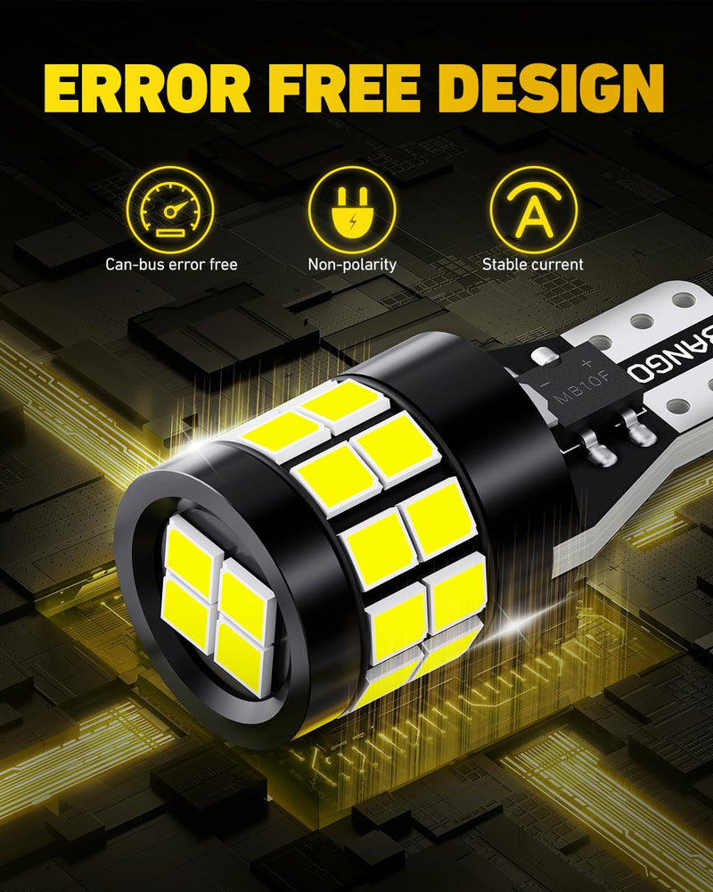 BANGO 912 921 LED Bulb for Backup Reverse Light, 6000K White Non-polarity CANBUS Error Free Super Bright T15 906 922 W16W LED Replacement Bulbs for Back Up Daytime Running Lights, Pack of 2