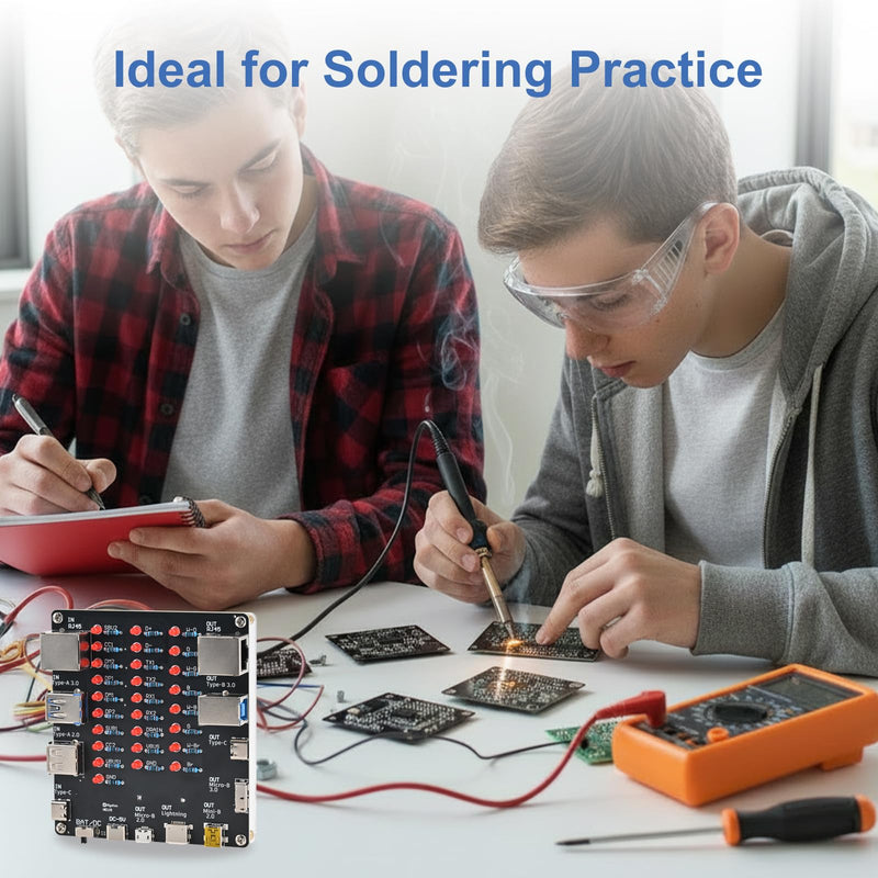 DIY USB Cable Tester Soldering Kit, PEMENOL 9-in-1 USB Cable Checker for USB Type A/C, RJ45, Lightning, Micro B, Mini B, Electronics Project for School Home Data Wire Fast Detection