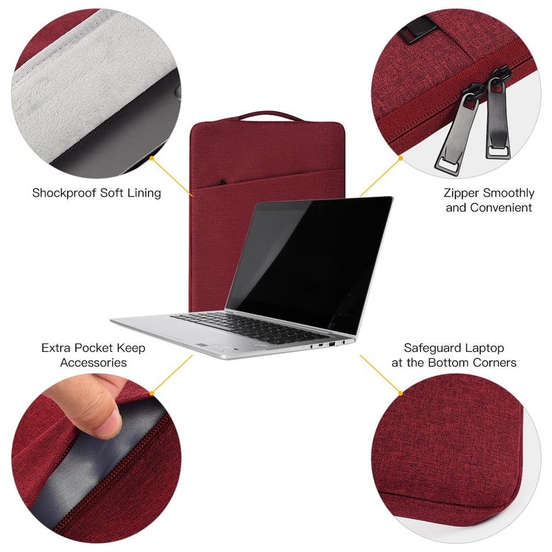 13 13.6 Inch Laptop Sleeve Case for MacBook Air/Pro, 13.5-14.4 Inch Surface Laptop Studio/6/5/4/3, Asus ZenBook/Dell Inspiron 13/HP Pavilion/Lenovo Chromebook Flex Notebook Case, Wine Red 13.3-13.6 Inch