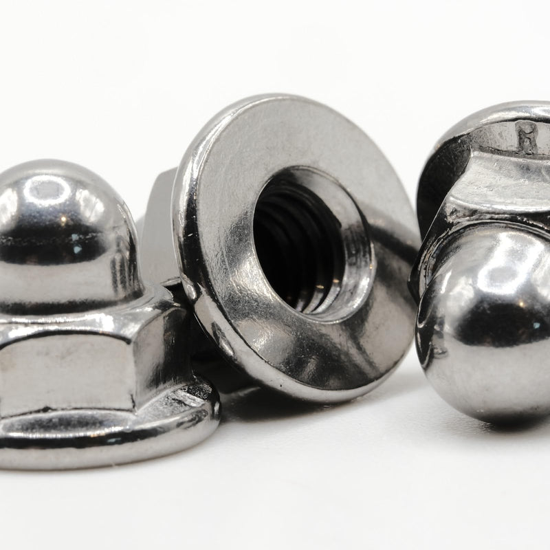 ReplacementScrews License Plate Retainer Screws/Nuts Compatible with Volvo OEM Part 968458 (Screws onto Existing Stud) - Tall Dome/Acorn Head with Flange - Stainless Steel Cap (Pack of 4)