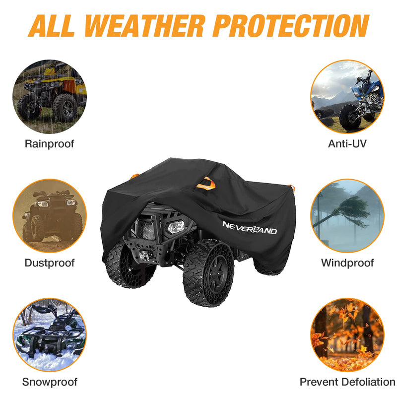 NEVERLAND ATV Cover Waterproof Heavy Duty 4 Wheeler Cover Quad Cover All Season Weather Proof Outdoor UV Protection for Polaris Yamaha Suzuki Honda (Black XLarge) Black XL-82.7''L x 47.2''W x 45.2''H