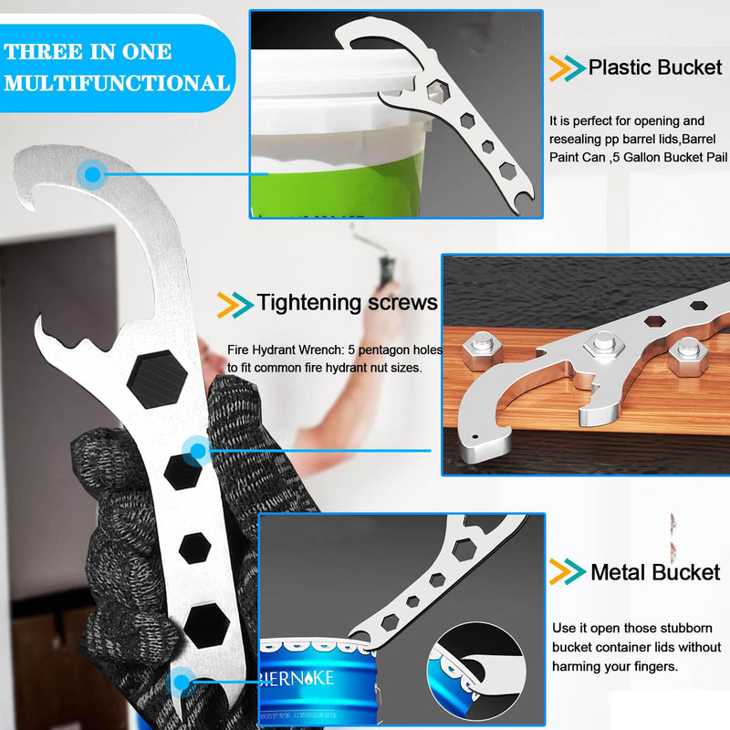 Bucket Opener Paint Can Opener Tool 5 Gallon Lid Opener Remover Wrench Manual Can Opener Spanner for Home Industrial Use Portable Multi-Size Multifunctional Adjustable Wrench 2pcs 2