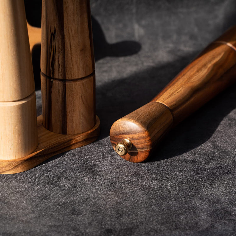 Pepper Grinder, Pepper Mill with Adjustable Stainless Steel, Acacia Wood, 32 cm / 12 inch Height, Bottom Dia: 6 cm, Upper Dia: 5.5 cm (Tray is NOT Included)