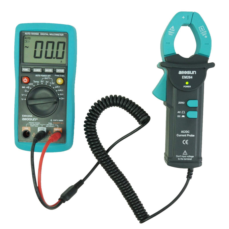 allsun AC/DC Clamp Meter Multimeter 400A True RMS Current Tester, Hall Effect Sensor, CAT III 600V, Low Battery Indicator, Auto Zero, 1mV/A and 10 mV/A Sensitivity