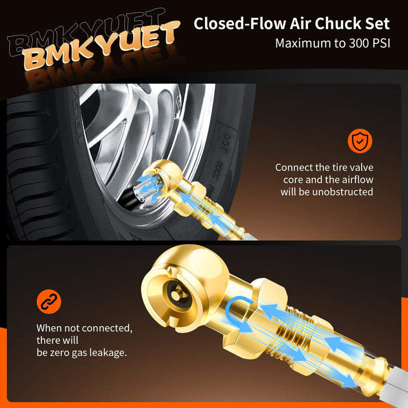 2 Pack Ball Foot Air Chucks for Tires - 1/4" FNPT Metal Quick Connect，Leak-Proof Tire Inflator Nozzle, for Air Compressor, Bike, Car & Truck Tires