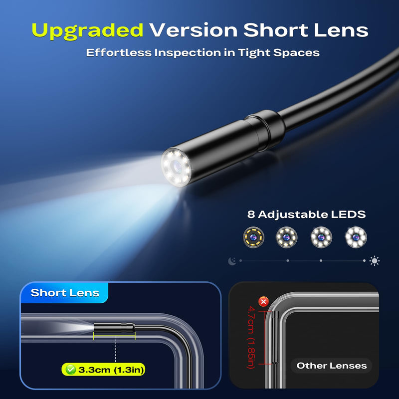 Endoscope Borescope Camera with Light, 4.3" IPS 1920P HD Inspection Camera, 50FT Semi-Rigid Snake Cable, IP67 Waterproof (7.9mm Probe) with 8 Adjustable LEDs for Sewer, Automotive Engine, Pipe, HVAC 50FT Single Lens