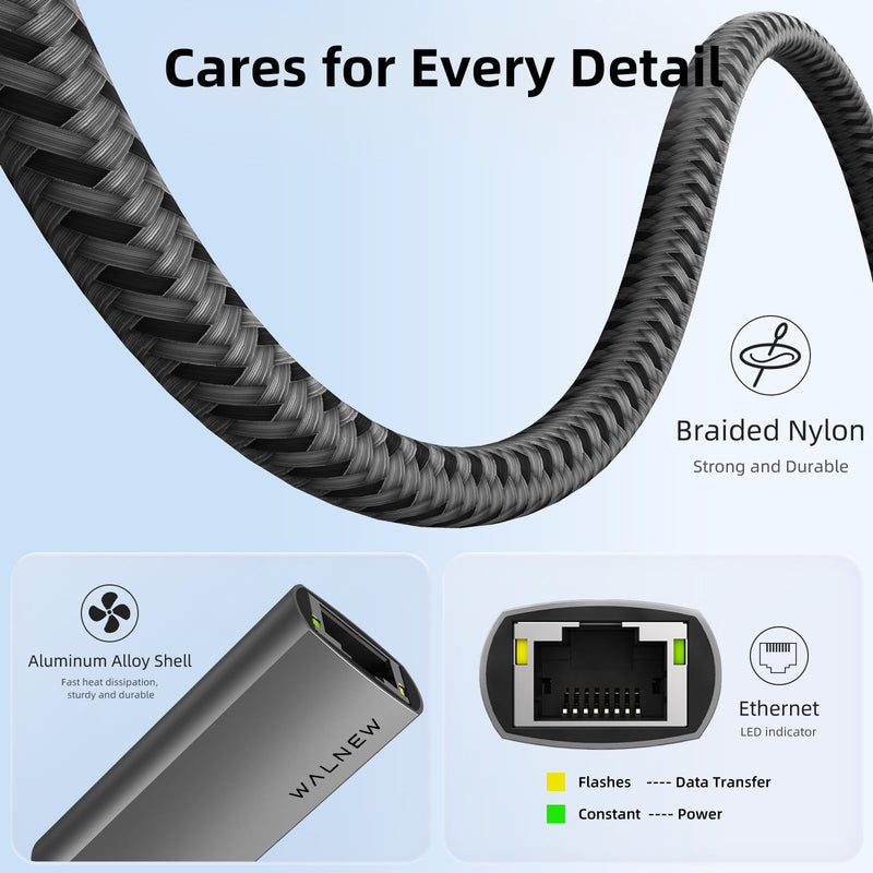 WALNEW 7 in 1 USB C Hub & USB 3.0 to Ethernet Adapter Bundle