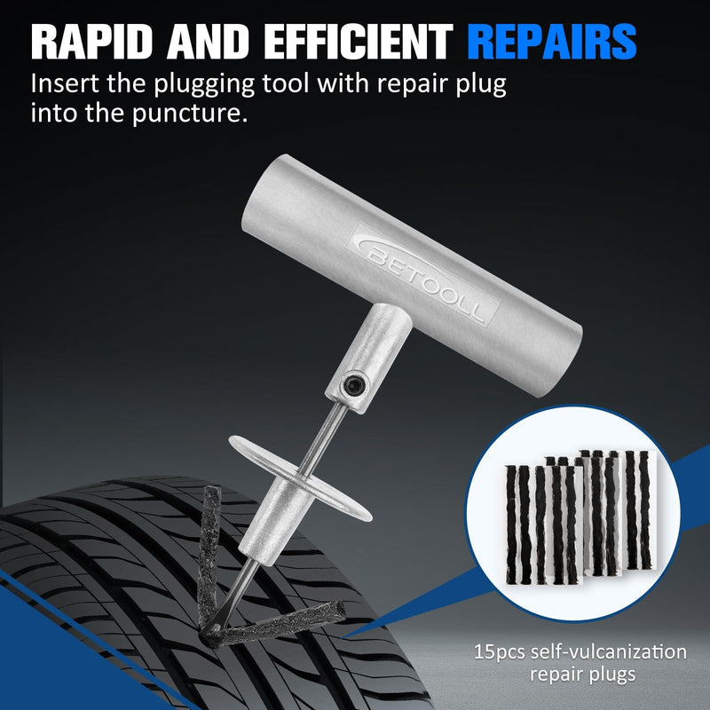BETOOLL 35pcs Tire Repair Kits,Tire Plug Repair Tools for Car, Motorcycle, Jeep, RV, ATV,SUV, Truck, Trailer,Tractor, Lawn Mower