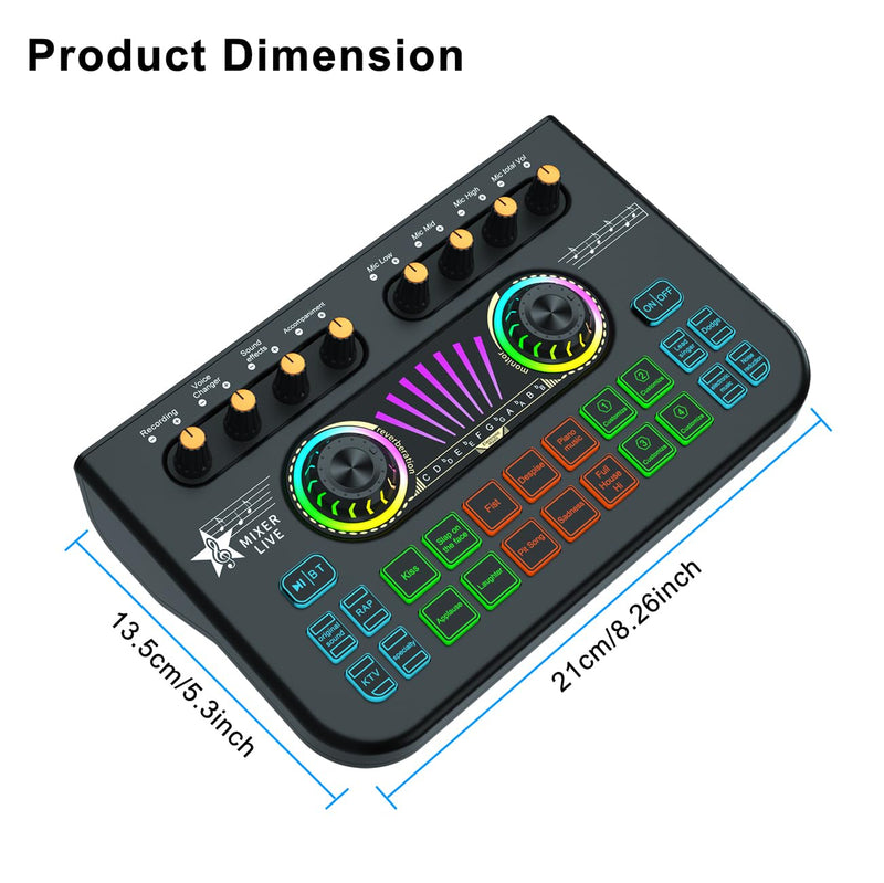 Gaming Audio Mixer Sound Board Mixer w USB Audio Interface Voice Changer, All-in-One Podcast Live Sound Card for Streaming w Soundboard Customizable Soundpads for PC Smartphone Recording Broadcasting BYS-X3-LBACK