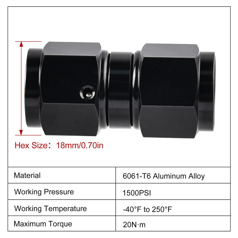 EVIL ENERGY 6AN Female to 6AN Female Straight Swivel Coupler Union Fitting Adapter Aluminum Black