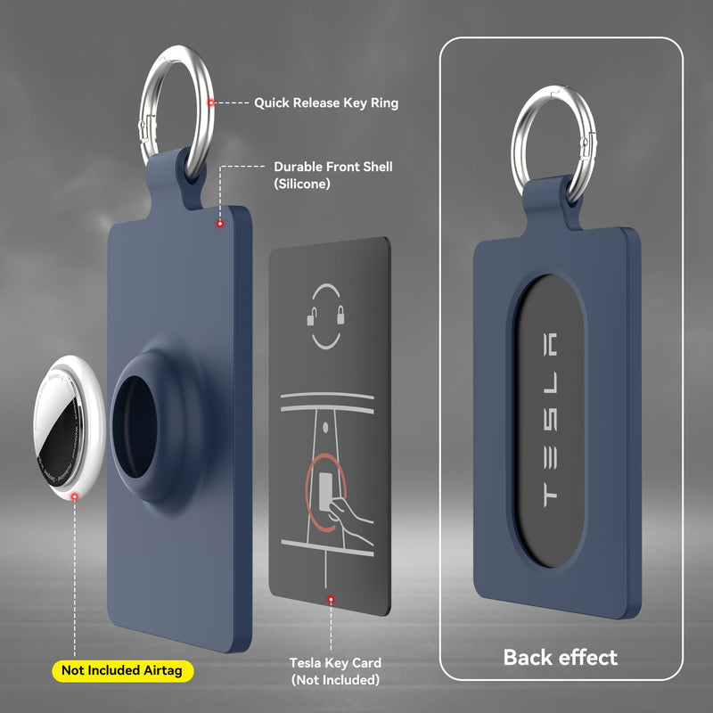 Card Holder for Tesla Keycard with AirTag Slot, Soft Silicone Key Card Protective Case Cover for Tesla Model 3 Y S X Cybertruck,Key Holder with Keychain Key Rings - 1 Pack,Blue blue