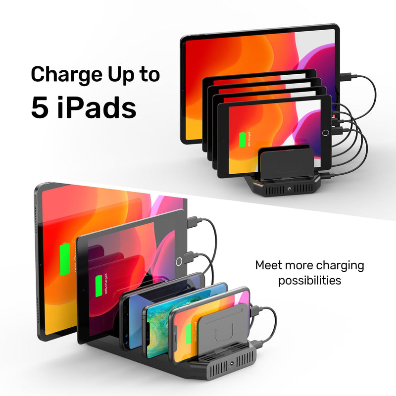 Unitek USB Charging Station, 10 USB Fast Ports Charge Docking Station and Adjustable Dividers, Multi Device Charger Organizer Compatible with iPad, iPhone, Tablet and Cell Phone 60W+10 Port, Black Pack of 1