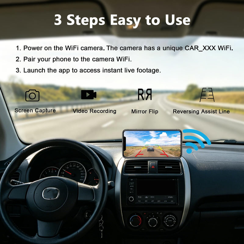 Wireless Backup Camera, RVInWest 1080P WiFi Waterproof Night Vision Wide View Angle, Stable Sign Front Rear View Camera for Car Truck SUV Pickup Camper Van Trailer for iPhone iPad Android Smartphone
