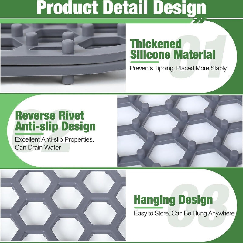 Sink Protectors Mat - 25.79"x13.98" Kitchen Sink Pad for Bottom of Basin for Protection of Stainless Steel and Tableware, Farmhouse Rubber Basin Mat Protector with Center Drain - Light Gray 25.79"x13.98" - Center Drain