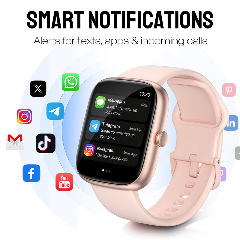 Smart Watch for Women, 1.83" HD Fitness Tracker (Answer/Make Call) with 24/7 Heart Rate/Sleep/SpO2 Monitor, IP68 Waterproof, 100+ Sport Modes Smartwatch for iPhone/Samsung/Android (Rose Pink) Rose Pink