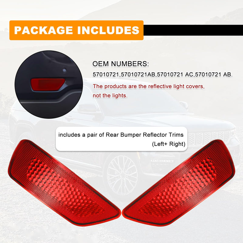 2Pcs Rear Bumper Reflector Light Lamp Compatible with Jeep Grand Cherokee 2011-2021, Dodge Journey 2011-2020, Compass 2011-2017 Replaces 57010720AC 57010721AC(Red Lens, Left and Right)