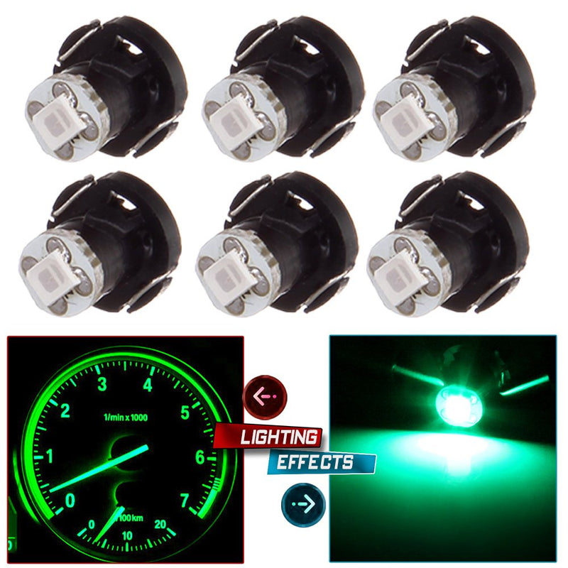 cciyu 6 Pack T4/T4.2 Neo Wedge LED Bulb A/C Lights (green) green