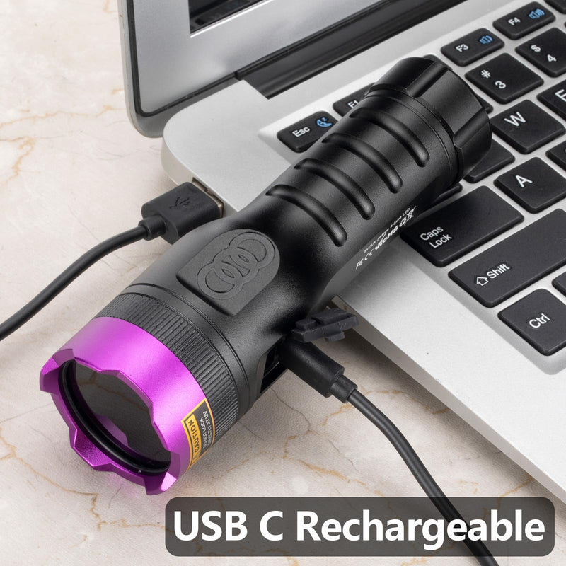 ALONEFIRE SV71 365nm UV Flashlight Strong 15W USB C Rechargeable Black Light Money Detector for Resin Curing, Pet Urine, Scorpion, Fishing, Mineral, Rocks, Glue with UV Protective Glasses, Battery