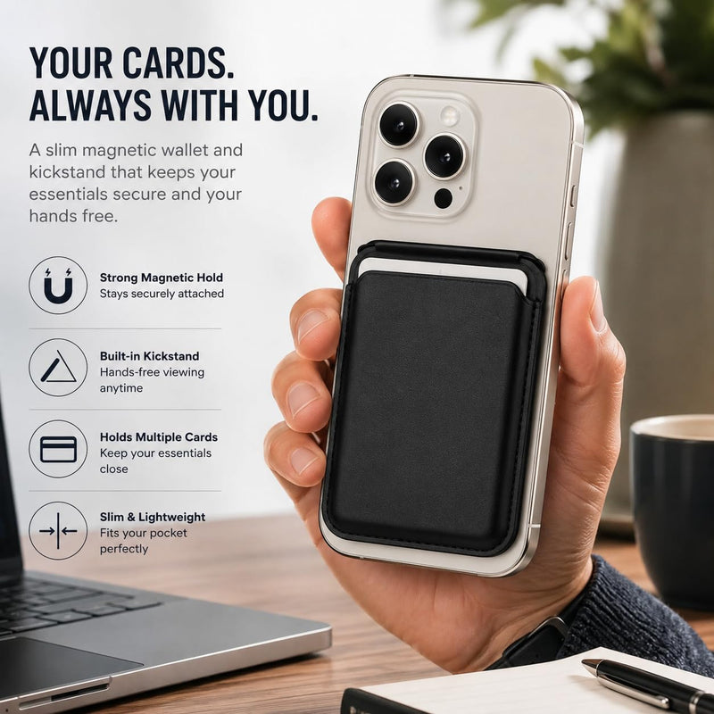 Magnetic Phone Wallet with Kickstand for iPhone – RFID Card Holder