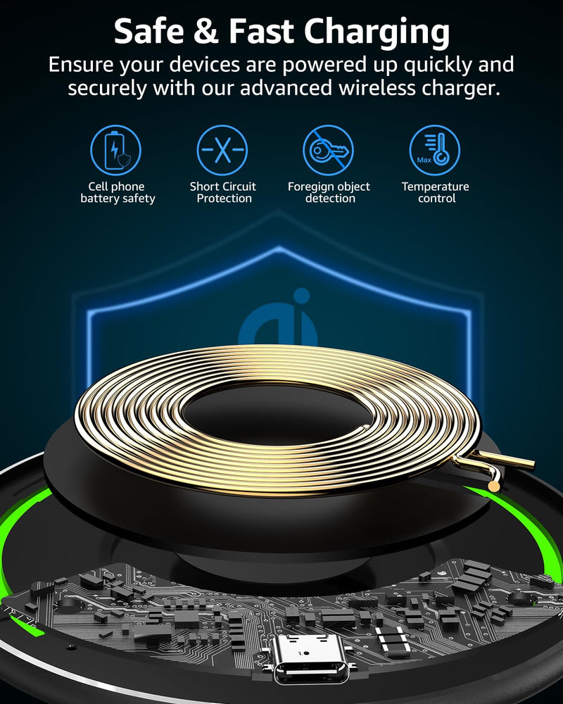 TOZO W1 Max 15W Fast Wireless Charging, Anti-Slip, Sleep-Friendly | Aircraft-Aluminum Portable Wireless Charger Pad Compatible with iPhone 14/15/16/17 & Samsung S23/S24/S25 for Home Ink Black