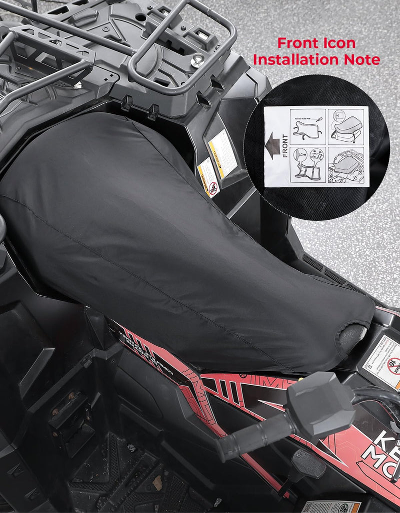 KEMIMOTO ATV Seat Cover Four Wheeler Seat Cover Water-Resistant Universal Compatible with Polaris Sportsman Fourtrax Can-Am Kawasaki Arctic Cat CFMOTO, Black