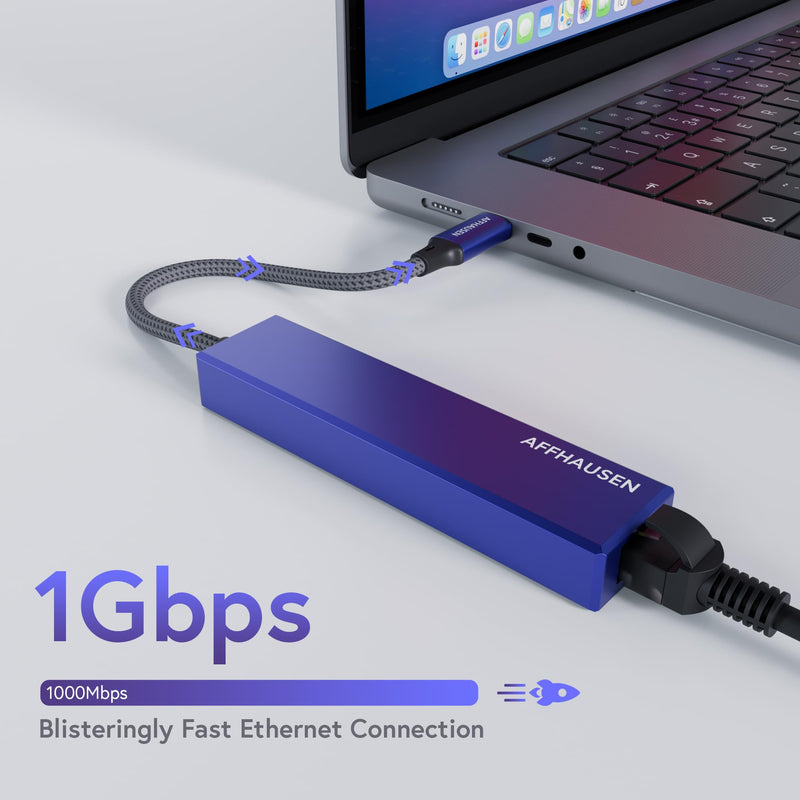 HM01 3-in-1 USB-C Hub, Gigabit Ethernet, 4K@60Hz HDMI, USB-C Charging for iPhone 15, iPad Pro, MacBook, XPS, Lenovo DY22HUM3101S