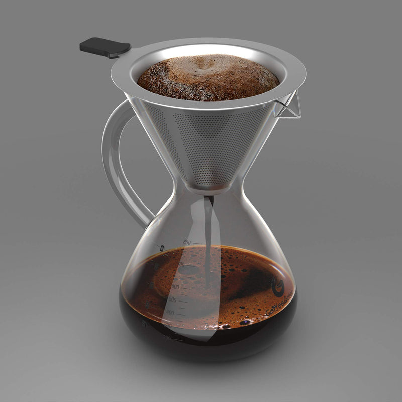 Coffee Gator Pour Over Coffee Maker - 27oz High Heat Borosilicate Glass with Reusable Stainless Steel Filter, Drip Coffee Brewer Dripper Set Carafe, 800ml Clear 27 oz