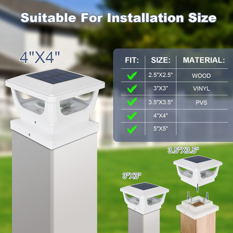 FVTLED Solar Post Cap Lights Outdoor, Fence Post Solar Lights for 3x3, 4x4 Posts Patio Fence Deck Garden Decor, IP65 Waterproof High Brightness Cool White 6500K LED Lighting (2 Pack, White) 2 Pack