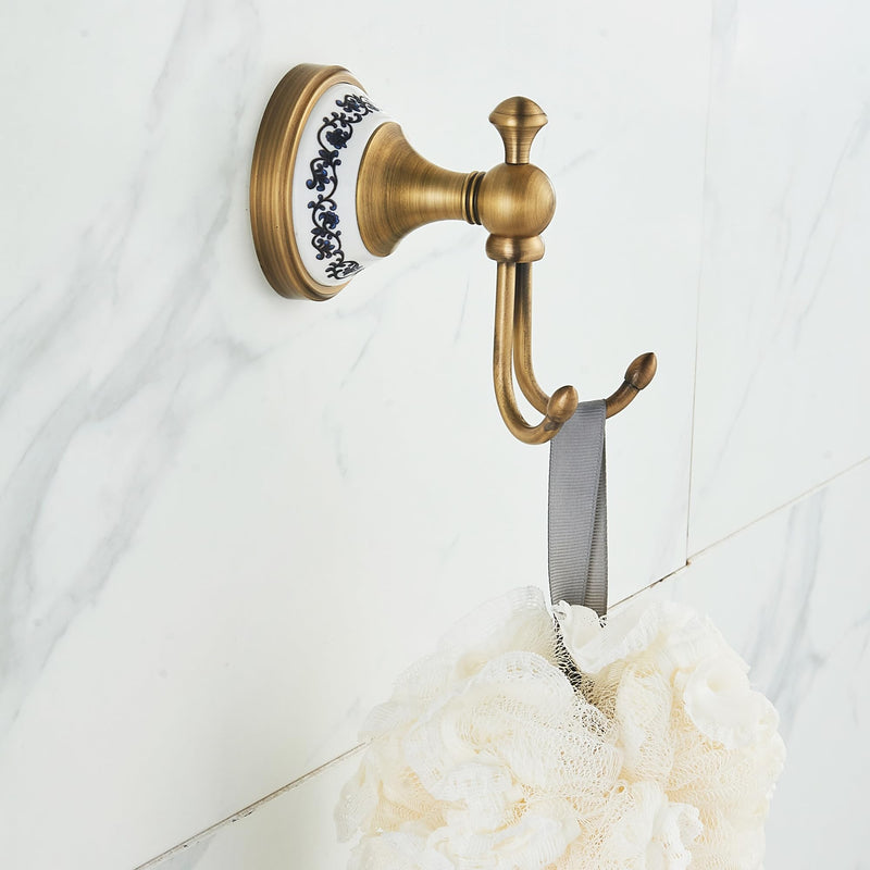 Antique Bronze Brass Bath Towel Hooks, Wall Mounted Bathroom Hardware Accessories,Porcelain Design Robe Hooks