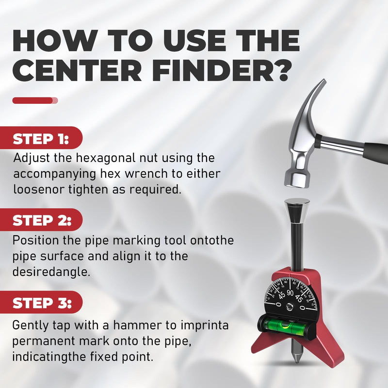 Upgraded Pipe Center Finder Tungsten Punch,Portable Pipefitter Tools with Ultra-High Hardness Punch,2.75" Y-Shape W/Adjustable Dial Bubble Protractor Measure Pipe Diameter From 1.5" To 6" Diameter
