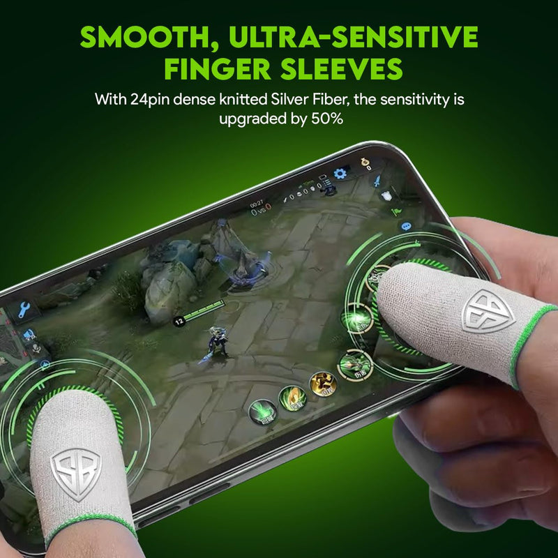 Silver Fiber Thumb & Finger Sleeve for Mobile Game (4 Pieces), Pubg,Cod,Freefire -with Metal Carry Box-Pack of 2 Pair