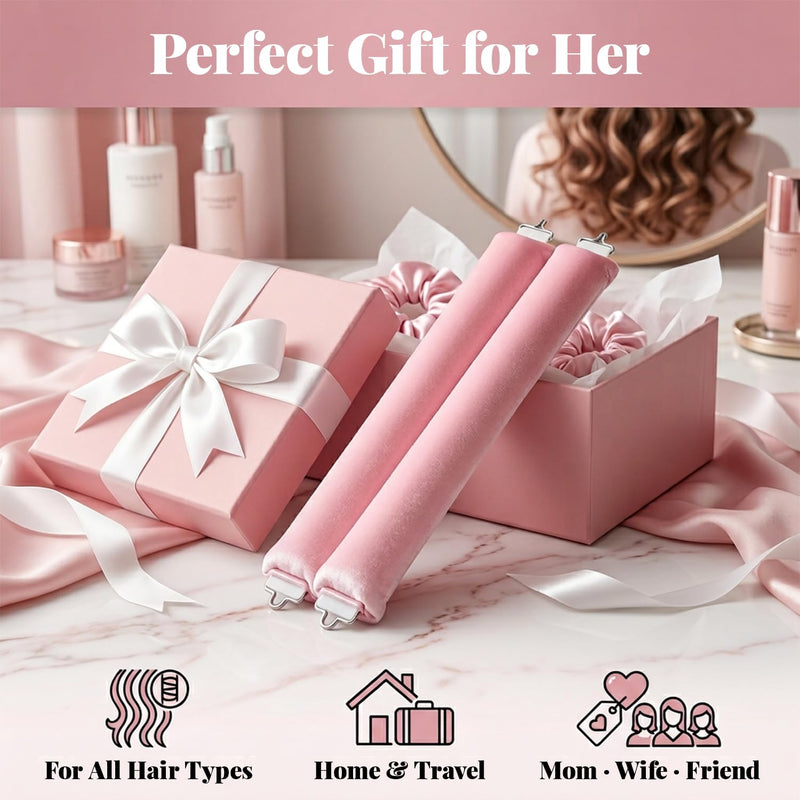 3PCS Heatless Curling Rods with Silk Scarf, No Heat Hair Rollers for Overnight Curls & Frizz-Free Blowouts, DIY Curlers for All Hair Types