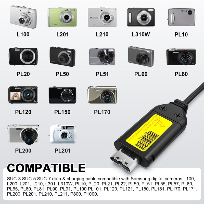 USB Camera Cable Compatible with Samsung Digital Camera ES55 ES70 ES73 L100 L210 PL100 PL120 PL121 PL20 PL50 PL81 PL200 PL210 ST60 ST61 ST90 WB210 WB700, SUC-3 Cable for Computers, Laptops (1.5m) 1.5m
