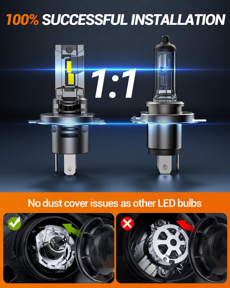 SEALIGHT H4 Bulbs, 50000LM 9003 Light Bulbs with 14000RPM Cooling Fan, Fog Light, Plug-N-Play, Pack of 2