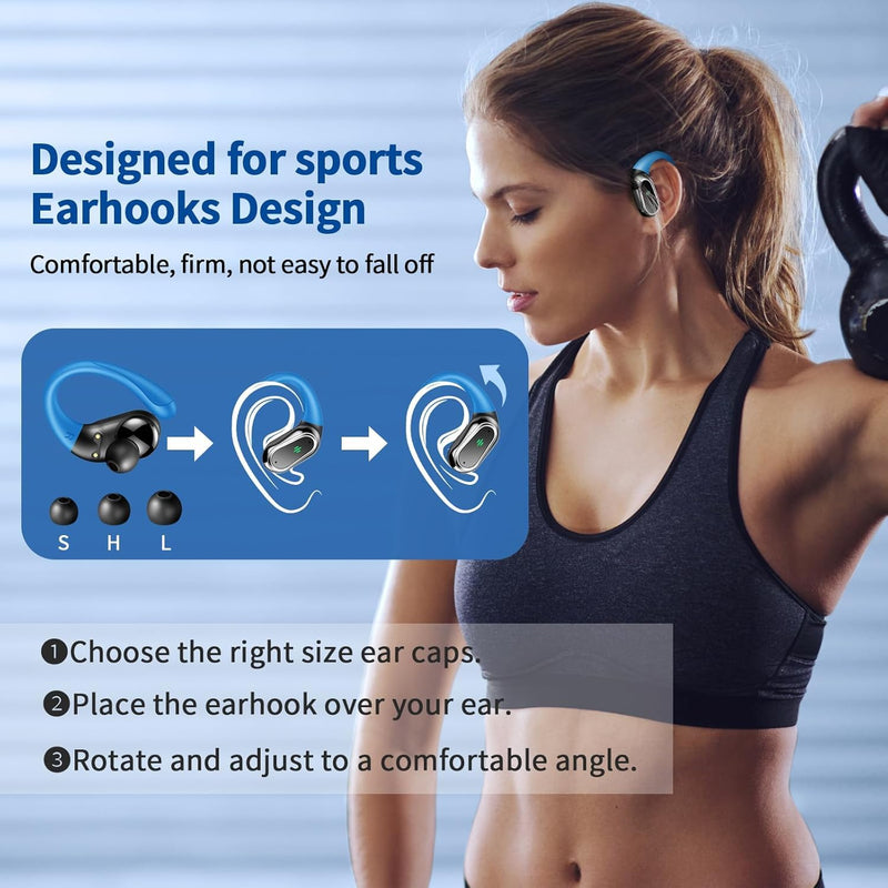 Wireless Earbuds, 2026 Bluetooth 5.4 Headphones, ENC Noise Canceling Mic | 60Hrs+ Stereo Wireless Headphones, IP7 Waterproof Bluetooth Earbuds, Sport Earhooks, Dual LED Display, for Workout, Running Loyal Purple