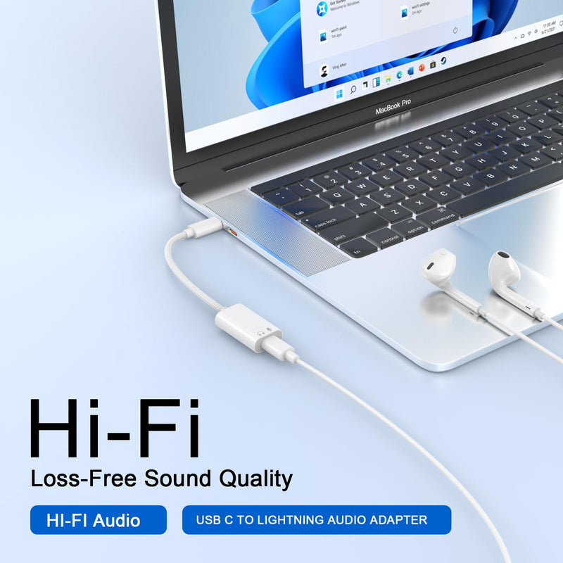 2 Pack USB C to Lightning Headphone Audio Adapter, Apple Type C Headphones | Male to Female Lightning Earphone Headphones Converter with Charge Data Transfer, for iPhone 17/16/15 Plus/Pro,iPad,MacBook White