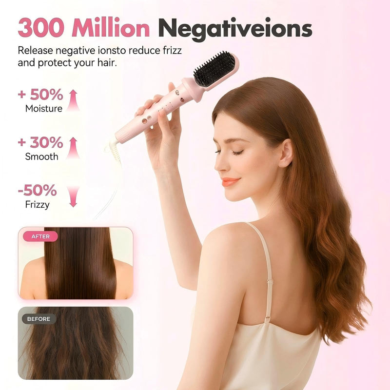  [AUSTRALIA] - 3 in 1 Automatic Hair Curler, Curling Wand with 32mm/36mm Ceramic Barrel, Hair Straightener Brush, 360° Rotating Curling Iron with 4 Temps Fast Heating(Pink) Pink