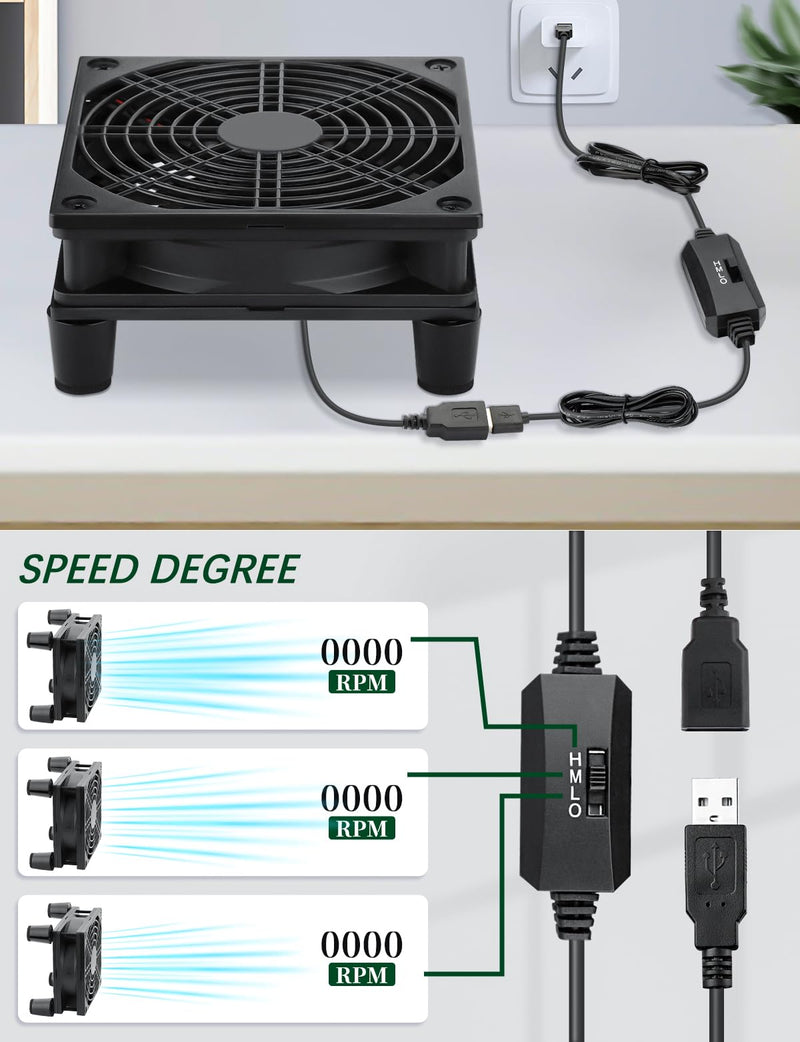 USB 120mm Computer Cooling Fan 5v 3 Speed Controller Quiet Cooling for Router Xbox PlayStation Receiver DVR T-Mobile 5G Home Internet Gateway Modem Mini PC 120mm USB 5v