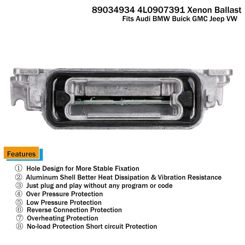 89034934 4L0907391 4L0907391A Xenon HID Headlight Ballast with Igniter and D1S Bulb - Compatible with Jeep Grand Cherokee, Buick Enclave, Audi Q7, BMW 1-Series, GMC Acadia, VW Passat