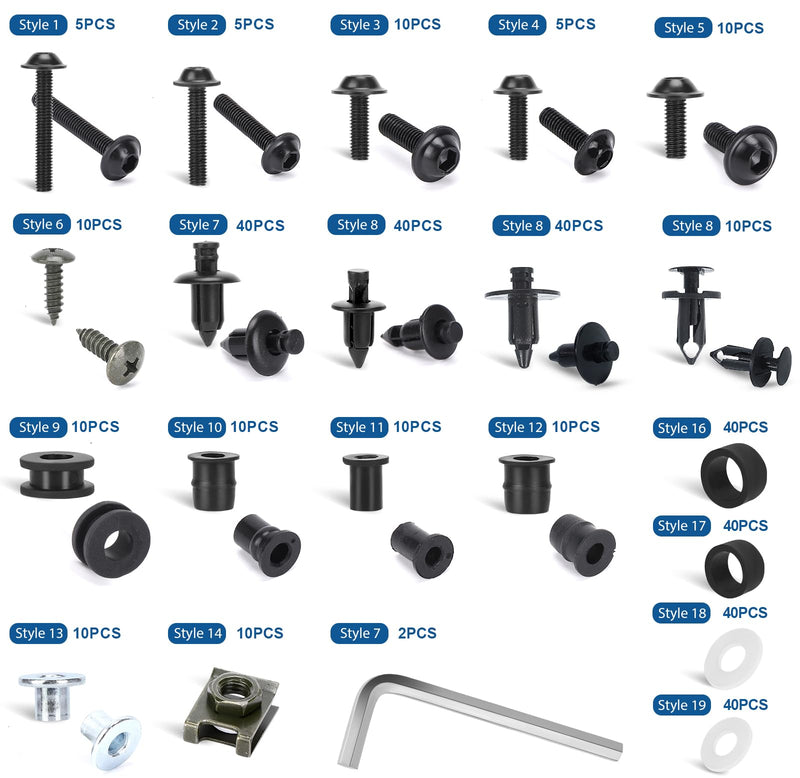 Motorcycle Fairing Bolt Kit, 397 Pcs M4 M5 M6 Universal Windscreen Screws Fasteners Fairing Bolts Nut Clips Kit Fit for Kawasaki Suzuki Yamaha BMW Honda GSXR Harley Davidson Motorcycle